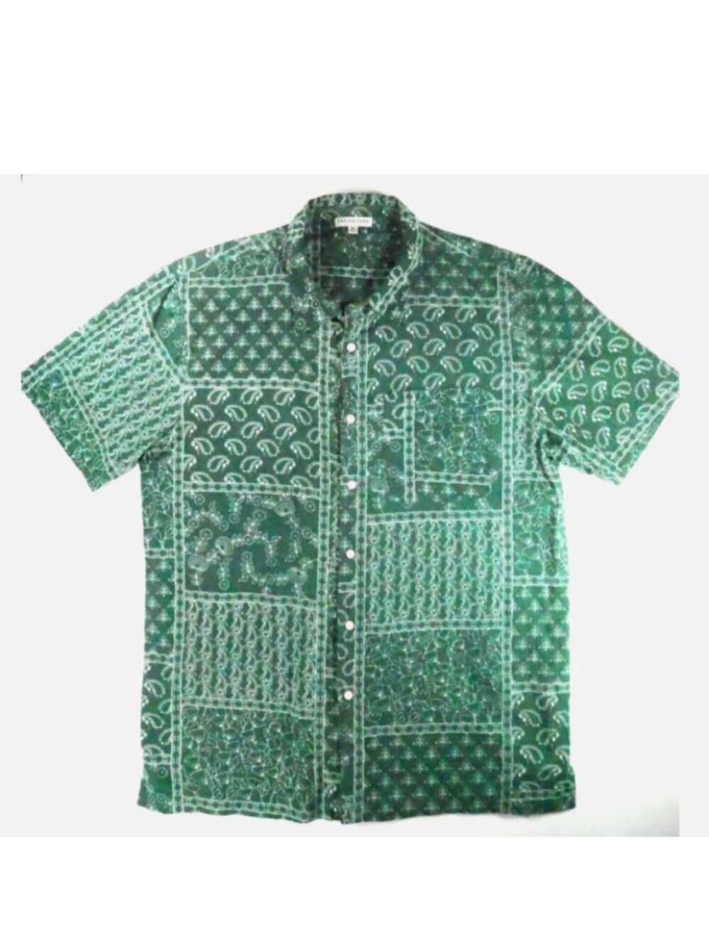 Earthbound Cotton Button Up Shirt Short Sleeve Bandana Paisley Print Hippie Sz M